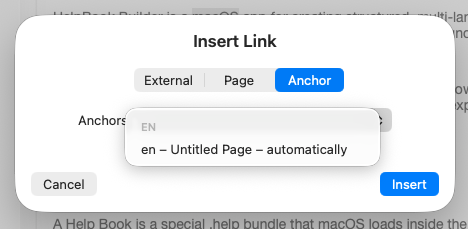 Insert anchor control in the editor