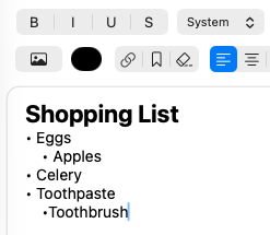 Nested bullet list example