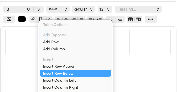 Table controls and context actions