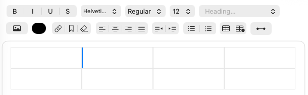 Table row and column actions in the WYSIWYG editor