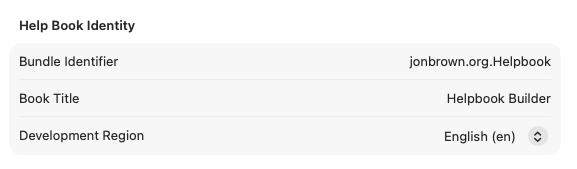 Helpbook identity fields in required options